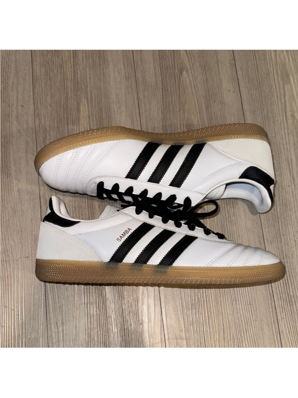 adidas White Sneakers with Black Stripes and Gum Sole - Picture 4 of 5
